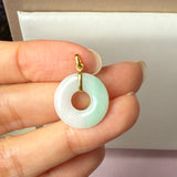 SOLD OUT: A-Grade Natural Moss On Snow Jadeite Ancient Coin Donut Pendant No.172583