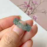17mm Icy A-Grade Natural Bluish Green Jadeite Plum Blossom Ring Band No.162586