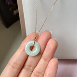 SOLD OUT: A-Grade Natural Moss On Snow Jadeite Ancient Coin Donut Pendant No.172584