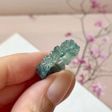 17mm Icy A-Grade Natural Bluish Green Jadeite Plum Blossom Ring Band No.162586