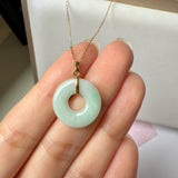 SOLD OUT: A-Grade Natural Moss On Snow Jadeite Ancient Coin Donut Pendant No.172584