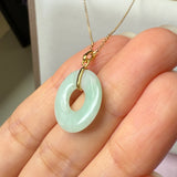 SOLD OUT: A-Grade Natural Moss On Snow Jadeite Ancient Coin Donut Pendant No.172584