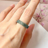 17mm Icy A-Grade Natural Bluish Green Jadeite Plum Blossom Ring Band No.162586