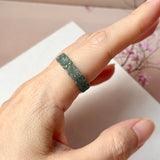 17mm Icy A-Grade Natural Bluish Green Jadeite Plum Blossom Ring Band No.162586