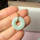 SOLD OUT: A-Grade Natural Moss On Snow Jadeite Ancient Coin Donut Pendant No.172584