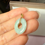 SOLD OUT: A-Grade Natural Moss On Snow Jadeite Ancient Coin Donut Pendant No.172584