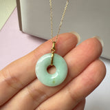 SOLD OUT: A-Grade Natural Moss On Snow Jadeite Ancient Coin Donut Pendant No.172585