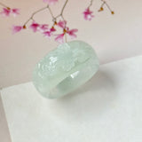 20.4mm A-Grade Natural Light Green Jadeite Joseon Ring Band With Sakura Flowers Carving No.162591