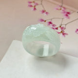 20.4mm A-Grade Natural Light Green Jadeite Joseon Ring Band With Sakura Flowers Carving No.162591