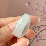 20.4mm A-Grade Natural Light Green Jadeite Joseon Ring Band With Sakura Flowers Carving No.162591