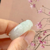 20.4mm A-Grade Natural Light Green Jadeite Joseon Ring Band With Sakura Flowers Carving No.162591
