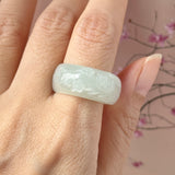 20.4mm A-Grade Natural Light Green Jadeite Joseon Ring Band With Sakura Flowers Carving No.162591