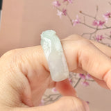 20.4mm A-Grade Natural Light Green Jadeite Joseon Ring Band With Sakura Flowers Carving No.162591