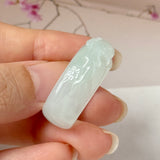 20.4mm A-Grade Natural Light Green Jadeite Joseon Ring Band With Sakura Flowers Carving No.162591