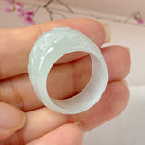20.4mm A-Grade Natural Light Green Jadeite Joseon Ring Band With Sakura Flowers Carving No.162591