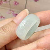 20.4mm A-Grade Natural Light Green Jadeite Joseon Ring Band With Sakura Flowers Carving No.162591