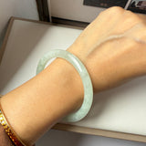 55.2mm A-Grade Natural Light Green Jadeite Traditional Round Bangle No.152037