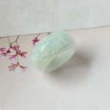 17.9mm A-Grade Natural Light Green Jadeite Joseon Ring Band With Sakura Flowers Carving No.162592