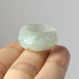 17.9mm A-Grade Natural Light Green Jadeite Joseon Ring Band With Sakura Flowers Carving No.162592