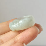 17.9mm A-Grade Natural Light Green Jadeite Joseon Ring Band With Sakura Flowers Carving No.162592