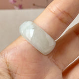 17.9mm A-Grade Natural Light Green Jadeite Joseon Ring Band With Sakura Flowers Carving No.162592