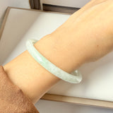 SOLD OUT: 55.9mm A-Grade Natural Light Green Jadeite Traditional Round Bangle No.152038