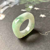 16.3mm A-Grade Natural Floral Jadeite Square Abacus Ring Band No. 161510