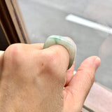 16.3mm A-Grade Natural Floral Jadeite Square Abacus Ring Band No. 161510