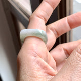 16.3mm A-Grade Natural Floral Jadeite Square Abacus Ring Band No. 161510