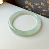 SOLD OUT: 52.8mm A-Grade Natural Light Green Jadeite Traditional Round Bangle No.152044