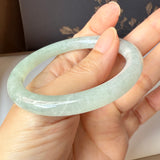 SOLD OUT: 52.8mm A-Grade Natural Light Green Jadeite Traditional Round Bangle No.152044