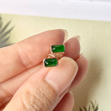 Icy A-Grade Natural Imperial Green Faceted Rectangle Jadeite Stud Earring No.180739