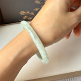 52.9mm A-Grade Natural Light Green Jadeite Traditional Round Bangle No.152046
