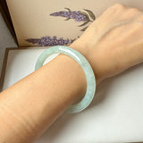 54.4mm A-Grade Natural Light Green Jadeite Traditional Round Bangle No.152047