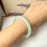 54.4mm A-Grade Natural Light Green Jadeite Traditional Round Bangle No.152047