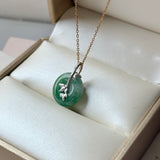 A-Grade Green Floral Imperial Green Jadeite Donut Bamboo Pendant (Dual Gold Tone) No.172896