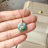 A-Grade Green Floral Imperial Green Jadeite Donut Bamboo Pendant (Dual Gold Tone) No.172896