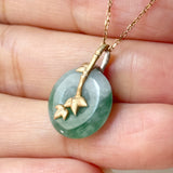 A-Grade Green Floral Imperial Green Jadeite Donut Bamboo Pendant (Dual Gold Tone) No.172896