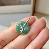 A-Grade Green Floral Imperial Green Jadeite Donut Bamboo Pendant (Dual Gold Tone) No.172896