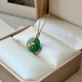 A-Grade Green Floral Imperial Green Jadeite Donut Bamboo Pendant (Dual Gold Tone) No.172897