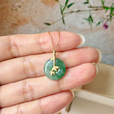 A-Grade Green Floral Imperial Green Jadeite Donut Bamboo Pendant (Dual Gold Tone) No.172897