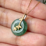 A-Grade Green Floral Imperial Green Jadeite Donut Bamboo Pendant (Dual Gold Tone) No.172897