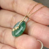 A-Grade Green Floral Imperial Green Jadeite Donut Bamboo Pendant (Dual Gold Tone) No.172897