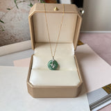 A-Grade Green Floral Imperial Green Jadeite Donut Bamboo Pendant (Dual Gold Tone) No.172898