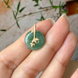 A-Grade Green Floral Imperial Green Jadeite Donut Bamboo Pendant (Dual Gold Tone) No.172898