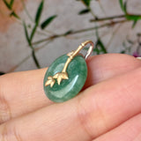 A-Grade Green Floral Imperial Green Jadeite Donut Bamboo Pendant (Dual Gold Tone) No.172898