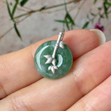 A-Grade Green Floral Imperial Green Jadeite Donut Bamboo Pendant (Dual Gold Tone) No.172898