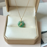 A-Grade Green Floral Imperial Green Jadeite Donut Bamboo Pendant (Dual Gold Tone) No.172899