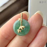 A-Grade Green Floral Imperial Green Jadeite Donut Bamboo Pendant (Dual Gold Tone) No.172899