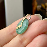 A-Grade Green Floral Imperial Green Jadeite Donut Bamboo Pendant (Dual Gold Tone) No.172899